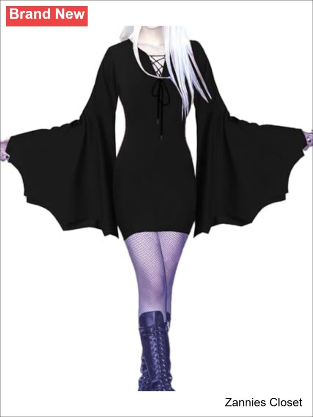 ✨ YEAXLUD Womens Gothic Witch Halloween Costume Bat Sleeve Lace Up Mini Dress